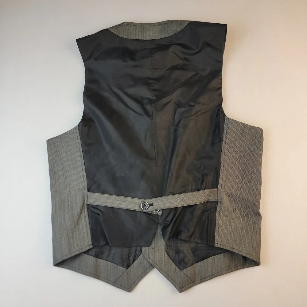 Marc Anthony Mens Grey Textured Suit Vest Waistcoat Adjustable Back Size L